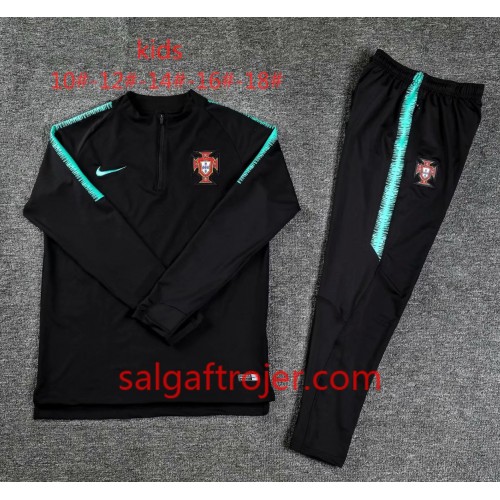 Portugal Børn Sweatshirt Dragt Sort 2018-2019 Portugal Børn Sweatshirt Dragt Sort 2018-2019